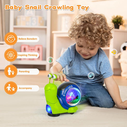 6-12 Tummy Baby Toddler Crawling Toys Months, Musical Snail Baby Toy, Infant Crawling Time Development Toys Boy Girl