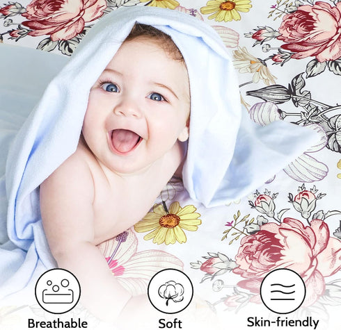 Set Floral Crib Sheet & Nursing Pillow Cover for Baby Girls - Soft Jersey Cotton