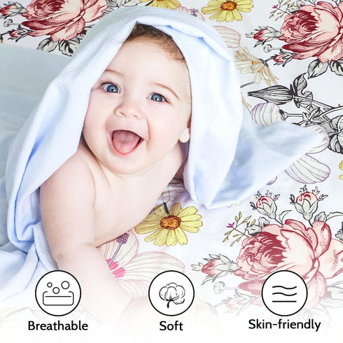 Set Baby Crib Include Crib Sheet, HNHUAMING Daisy Floral Baby Receiving Blanket, Nursing Pillow Cover for Boys Girls