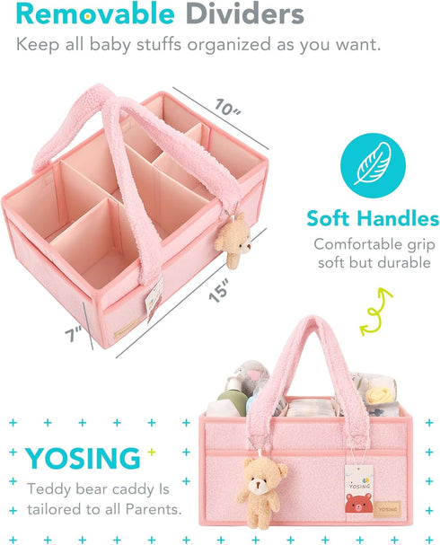13 YOSING Cute and Playful Pink Diaper Caddy Organizer, Compartments, Adjustable, Baby Diaper Caddy for Car, Changing