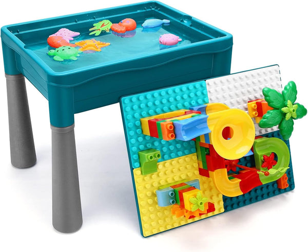 Double Sided Kids Activity Table with Storage - All-in-1 Multi Activity Table, 105pcs Marble Run Building Blocks