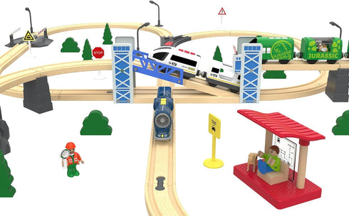 Set 2-Level Z MAYABBO Wooden Train Accessories Wood Railway Bridge for Railroad Tracks, Overpass Compatible for All