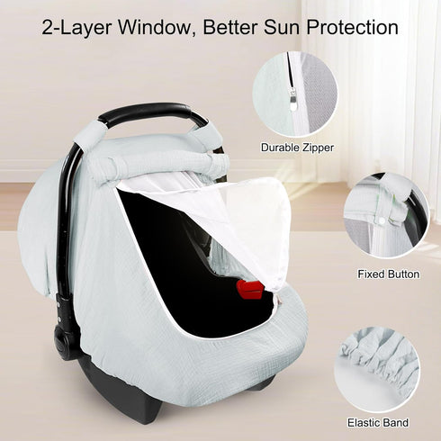Summer Muslin Car Seat Covers for Babies, Baby Car Seat Cover for Boys Girls with Breathable Window, Lightweight Infant