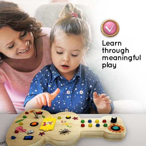 Wooden Montessori Musical Busy Board for Toddlers - Enhance Sensory and Motor Skills for 3-5 Year-Olds