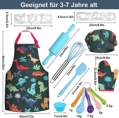 Set 27 3-7 Anpro Complete Kids Cooking and Baking - Pcs Includes Aprons for Boys, Chef Hat, Mitt & Utensil to Dress Up