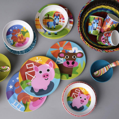 French Bull 4pc Kids Feeding Melamine Tableware Set - BPA Free, Dishwasher Safe, Durable Plate, Cup, Bowl, Divided