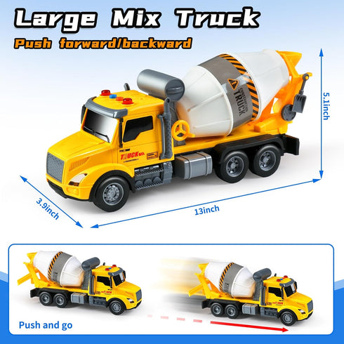 DWIRCTOYS 3 4 5 6 Toddler Trucks Toys,Big Cement Mixer Toy Truck with Lights and Sounds,Truck Vehicle Boy Toy for Year