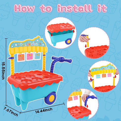Gifts2U Kids,45 Set,Pretend 3 4 5 6 Ice Cream Cart Toys for Pcs Ice Cream Play Play Store with Storage Trolley,Food