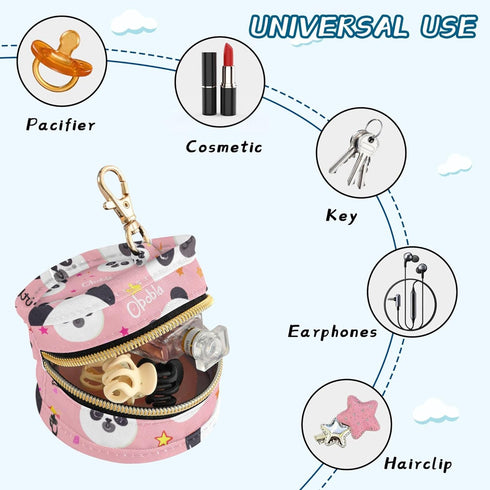 PYBUG Panda Round Pacifier Storage Case, Polyester & TPU Lined with Hook Buckle, Pacifier Container Box for Baby