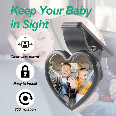 Baby Car Mirror Rear Facing, Convex Rear View Baby Mirrors, 360 Degrees Adjustable for Kids and Infants