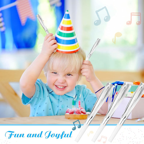 LCPQMZGH 24 Pcs Party Blowers, New Years Eve Noise Makers, Silver Noise Makers Horns for Baby Shower, Kids Birthday