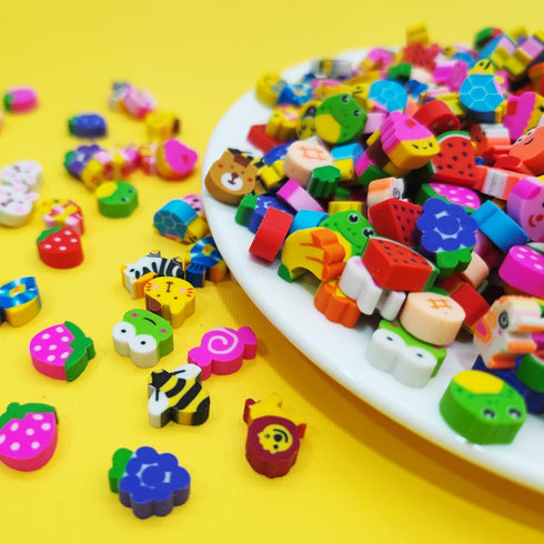 300PCS Mini Cute Pencil Erasers for Kids - Fun Fruits, Animals, Numbers, Cakes, Smiling Faces Assorted Novelty Erasers