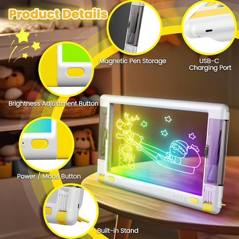 15 Inch 9-Color 5 10 Rechargeable LED Drawing Board, Light Modes Neon Art Light Up Writing Tablet Tracing Pad for Kids
