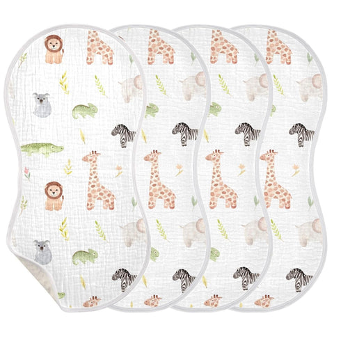 WELLDAY Set 2, 22 11 Inch Muslin Baby Burp Cloths of Soft Absorbent Safari Animals Muslin Washcloths, Bibs, Face Towel