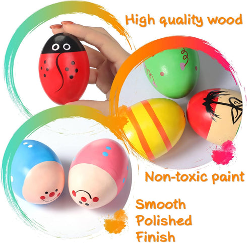 28 Zhanmai Pcs Easter Wooden Shakers Eggs Musical Maracas Egg Percussion Instruments Stocking Stuffers for Toddlers