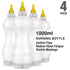BESS (32oz, 4pk) Small Animal Nursing Bottle, No Leak Nipple with Insert, Wide Mouth Bottom Cap Easy Fill and Clean