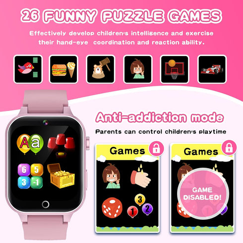 Kids Smart Watch for Girls Age 5-12, 26 Games, HD Touch Screen, Video Camera, Music Player, Educational Toys