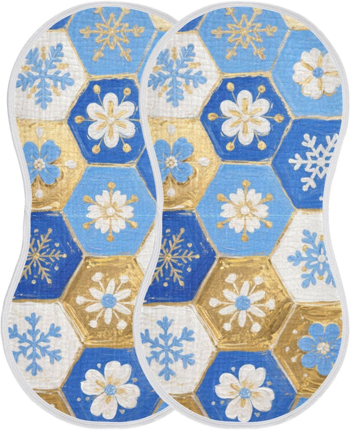 tplaotee 22x11in Merry Christmas with Blue and Gold Snowflakes Cotton Neutral Burp Cloths Good Absorbent? Baby wash