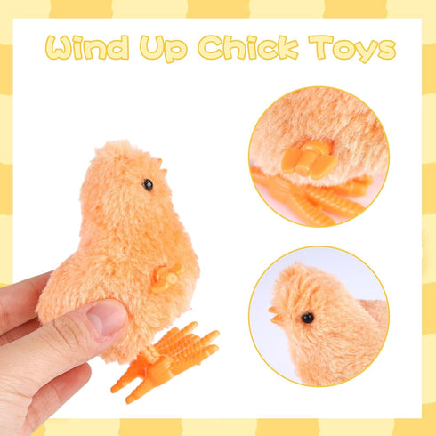 3 Otters 12PCS Wind Up Chick Toys, Colorful Jumping Plush Chicks for Kids Easter Party Favors