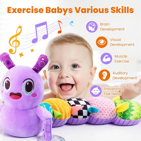 0-6 10 0-6, 6-12 Tummy Baby Toys Months, Washable Baby Musical Caterpillar Toys with Kid's Song,Rattles,BabyTeething