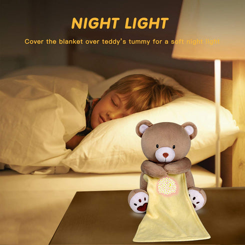 BEREST Rechargeable Baby Sleep Soother Bear, Mom's Heartbeat & Lullabies, White Noise Sound, Nursery Decor Night Light
