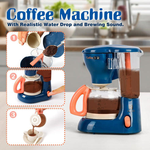 TOY Life Kids Blender, Coffee Maker, Toaster, Toy Kitchen,Play Kitchen Appliances Kids with Light and Sound, Play