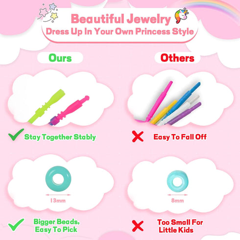 FLYINGSEEDS Unicorn Jewelry Making Kit with 5 Rubber Necklaces, 100 Big Holes Beads Toy Set