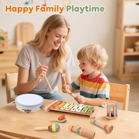 Uhqajd Set, 3+, Baby Musical Instruments Montessori Wooden Toys for Toddlers Neutral Colors Percussion Instruments