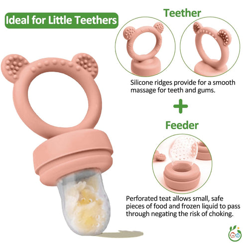 Baby Breastmilk Popsicle Molds & Fruit Food Feeder Pacifier Combo - BPA Free Silicone Teething Toys (Orange)