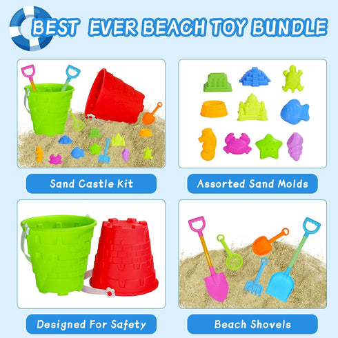 Holady 17 Set Pcs Beach Toy for Kids - Includes Bucket, Molds, Shovel, Rake, Sifter & Castle Toys - Sand Bucket