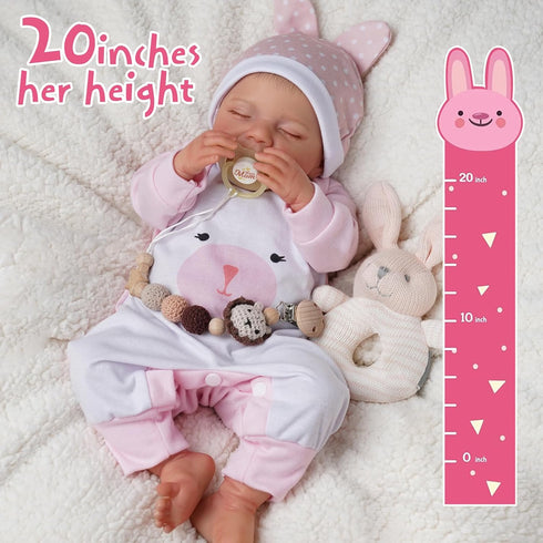 BABESIDE 20-Inch Lifelike Reborn Baby Doll - Realistic Newborn Full Body Vinyl Sleeping Baby Girl with Toy Accessories