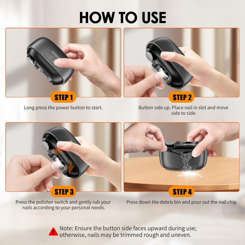 Trimmer 2 (3.3 inch) Electric Nail Clipper, Automatic Electric Nail with Light, Speeds,Magnetic Cover,Nail Scraps