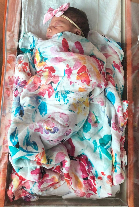 47 47 inches Stroller Society - Viscose from Bamboo and Cotton Baby Blanket, Floral Baby Blanket, Receiving Blankets