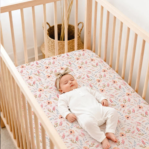2-Pack: lulumoon Fitted Crib Sheets Soft Muslin Cotton for Standard Crib - Boho Floral Print for Baby Girls Nursery