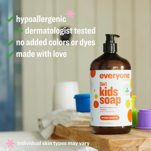 3-in-1 32 (Pack 1), Everyone Kids Soap, Body Wash, Bubble Bath, Shampoo, Ounce of Orange Squeeze, made with Essential