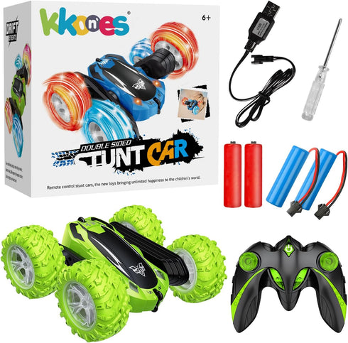 KKONES Remote Control Car, 2.4GHz Electric Race Stunt Car, 360° Rolling Rotation, LED Headlights RC Off Road Gift