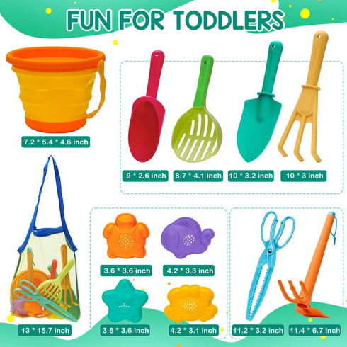 BeneFine Set Summer Beach Toy for Kids Sand Toys Outdoor Play with Mesh Bag-Includes Collapsible Bucket, Mesh Shovel