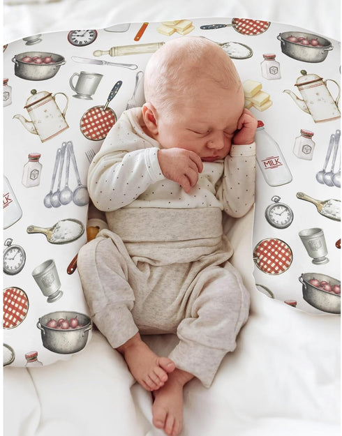 Fun Retro Kitchen Baby Nursing Pillow Covers for Boy Girl Vintage Kitchen Baking Nursery Feeding Pillowcase