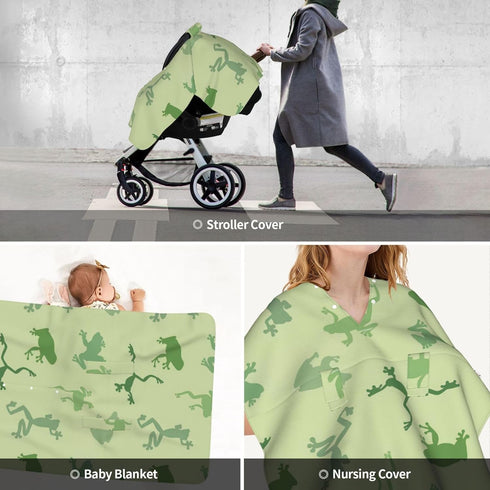 Hcpwzrf Green Silhouettes Frogs Baby Car Seat Cover & Nursing Cover - Breathable Stretch Multi-Use Cover