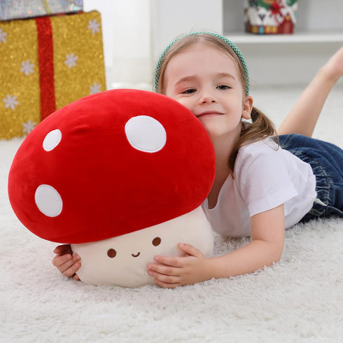 12 Inch WeBingo Mushroom Plush Pillow, Cute Large Mushroom Decor Stuffed Animal Plushies Stuffy for Girl Boy Kid Adult