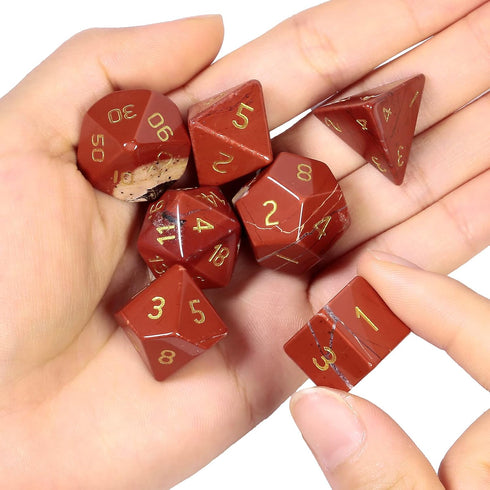 mookaitedecor 7 PCS Red Jasper Crystal Polyhedral DND Dice Set, Polished Tumbled Stones for RPG MTG Table Games Home
