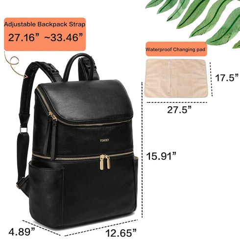 Backpack Leather Diaper Bag for Boy Girl Twins, Toddler Diaper Bag with Multiple Pockets, Cooler Compartment