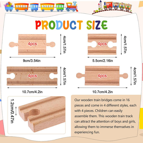 16 Pcs Straight Wooden Tracks Expansion Wood Train Track Connectors and Adapters Male Male Female Female Wood Train