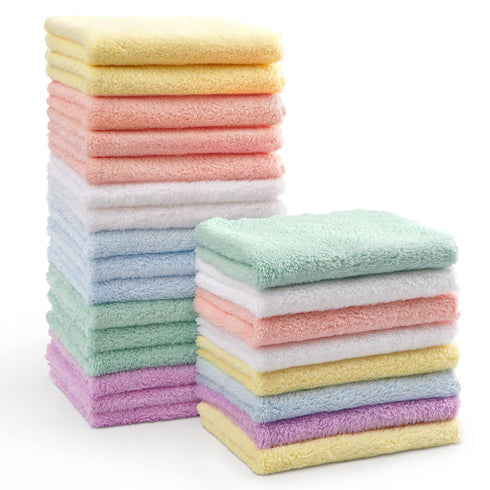 HOMEXCEL Baby Washcloths 24 Pack, Microfiber Coral Fleece Baby Bath Face Towel, Extra Absorbent and Soft