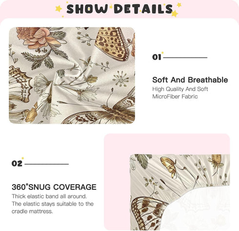 Cozy 27 39 inch Kigai Vintage Butterfly Flower Crib Sheet for Boys and Girls Jersey Knit Fitted Baby Sheets