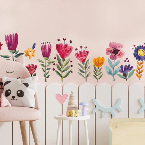 Flowers Wall Decals for Girls Bedroom, DIY Wall Art Stickers for Classroom, Nursery, Playroom - Floral Peel and Stick