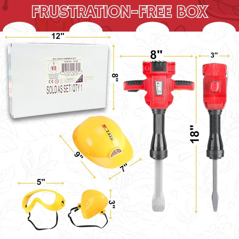 Kids Jackhammer Toy Drill with Goggle and Protection Mask, Pretend Play Power Tools for Boys & Girls
