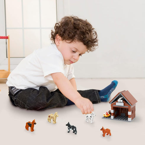 Farm Animals Dog House Building Blocks Set, MOC Animal Kennel Toy Set for Kids, 109 Pieces, Ages 8+
