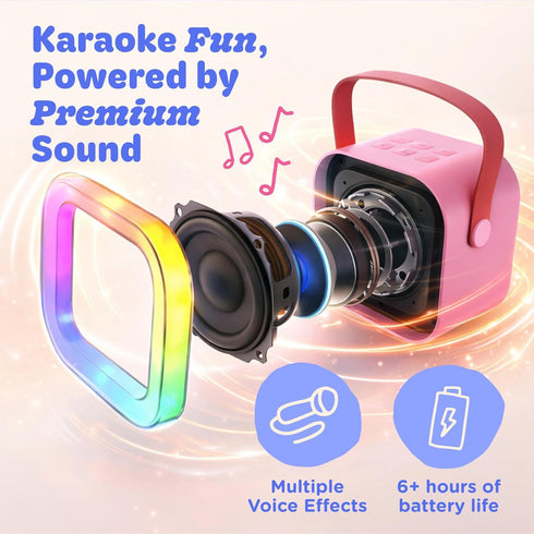 Move2Play 20+ 2 3, 4, 5, 6, 7+ , Karaoke Machine for Kids | Includes Kid Songs | Microphones | Connect with Bluetooth |