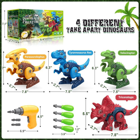 3, 4, 5, 6, 7 Dinosaur Toys for Year Old Boys, Take Apart Toys with Electric Drill for Kids, STEM Educational